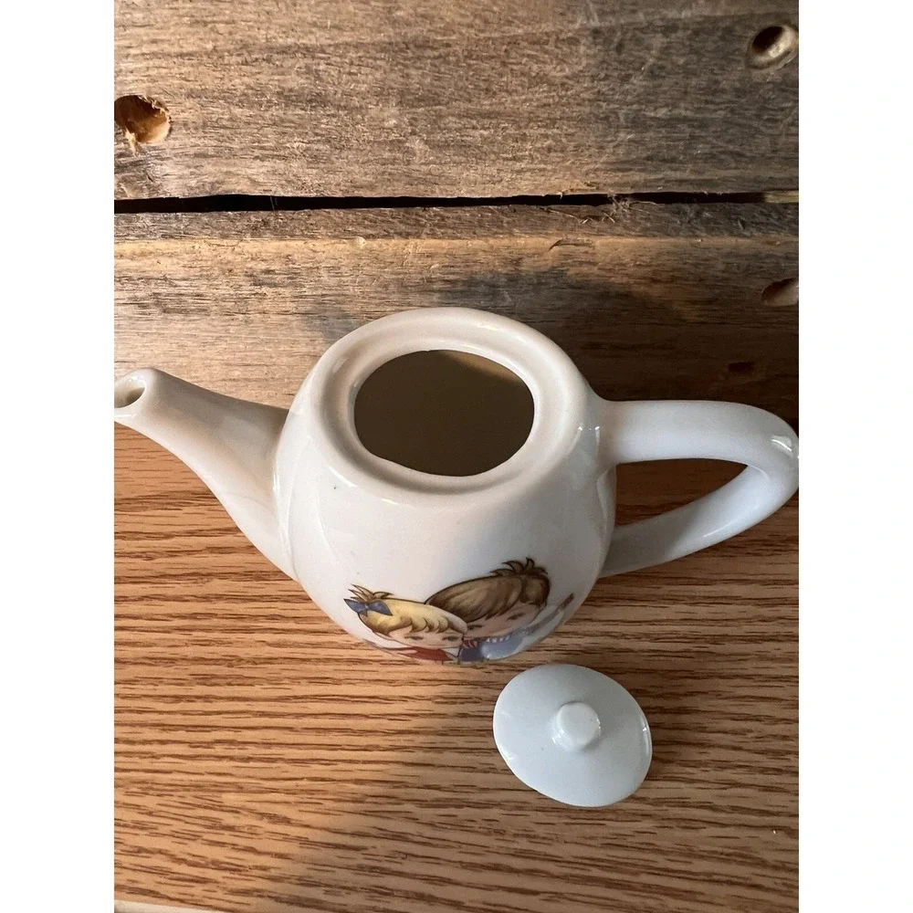 Vintage Porcelain Child's Teapot with‎ Boy and Girl Japan